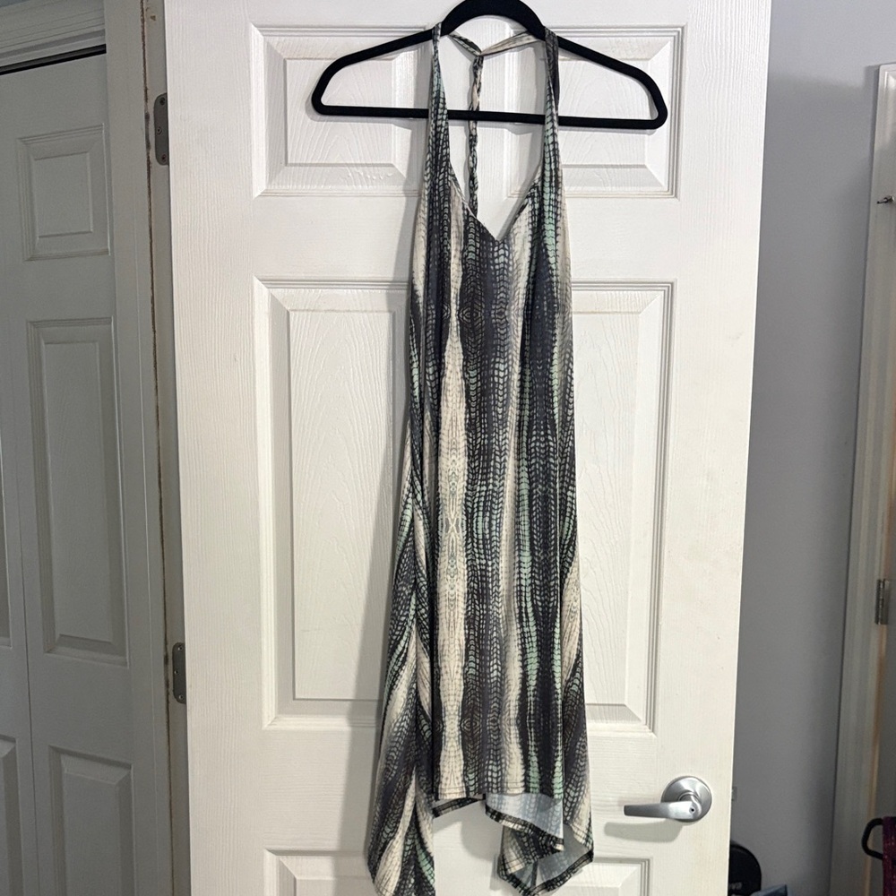Elegant High Low Halter Dress - Green and White